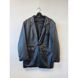 Wilsons Leather Jacket Large Black‎ Blazer Long Coat Button Front Pockets